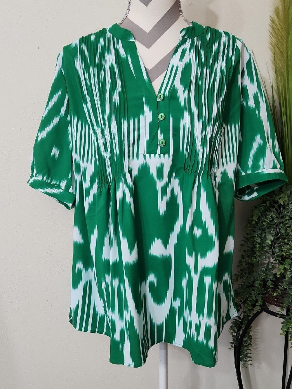 Denim 24/7 Green and White Striped Top